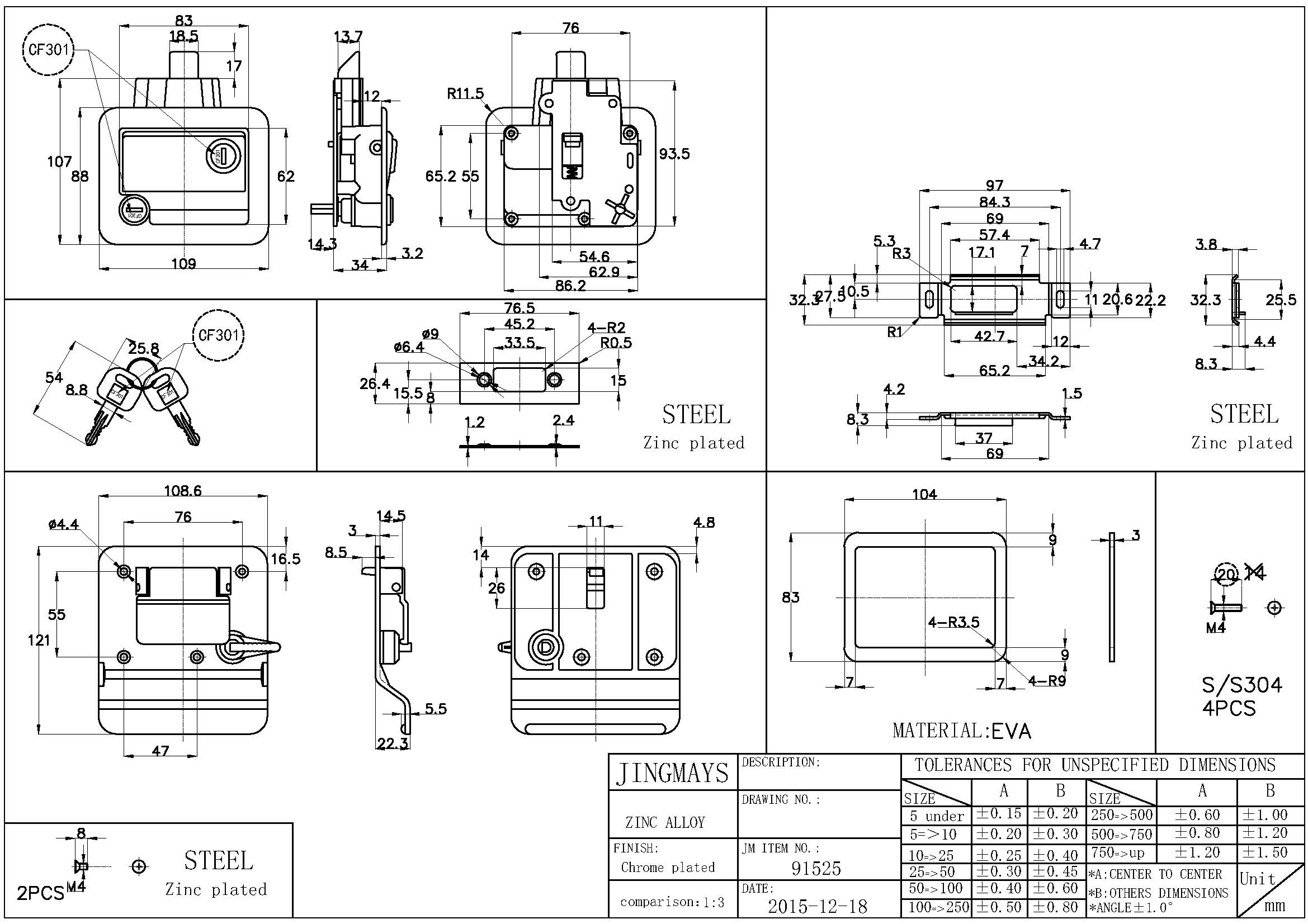 Locking Zinc Alloy Chrome Plated Paddle Latch - 91525