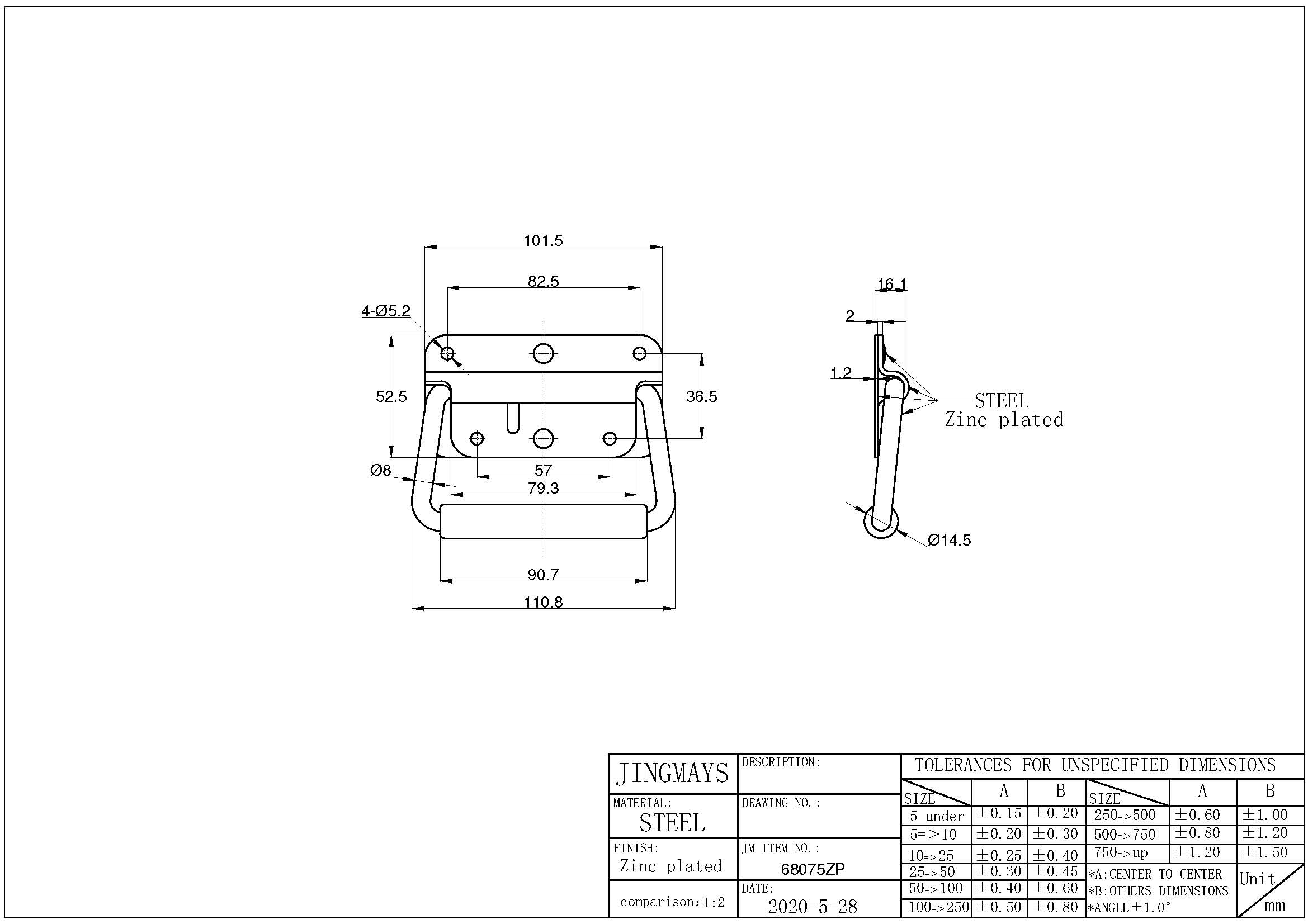 Steel Zinc Spring Loaded Handle - 68075