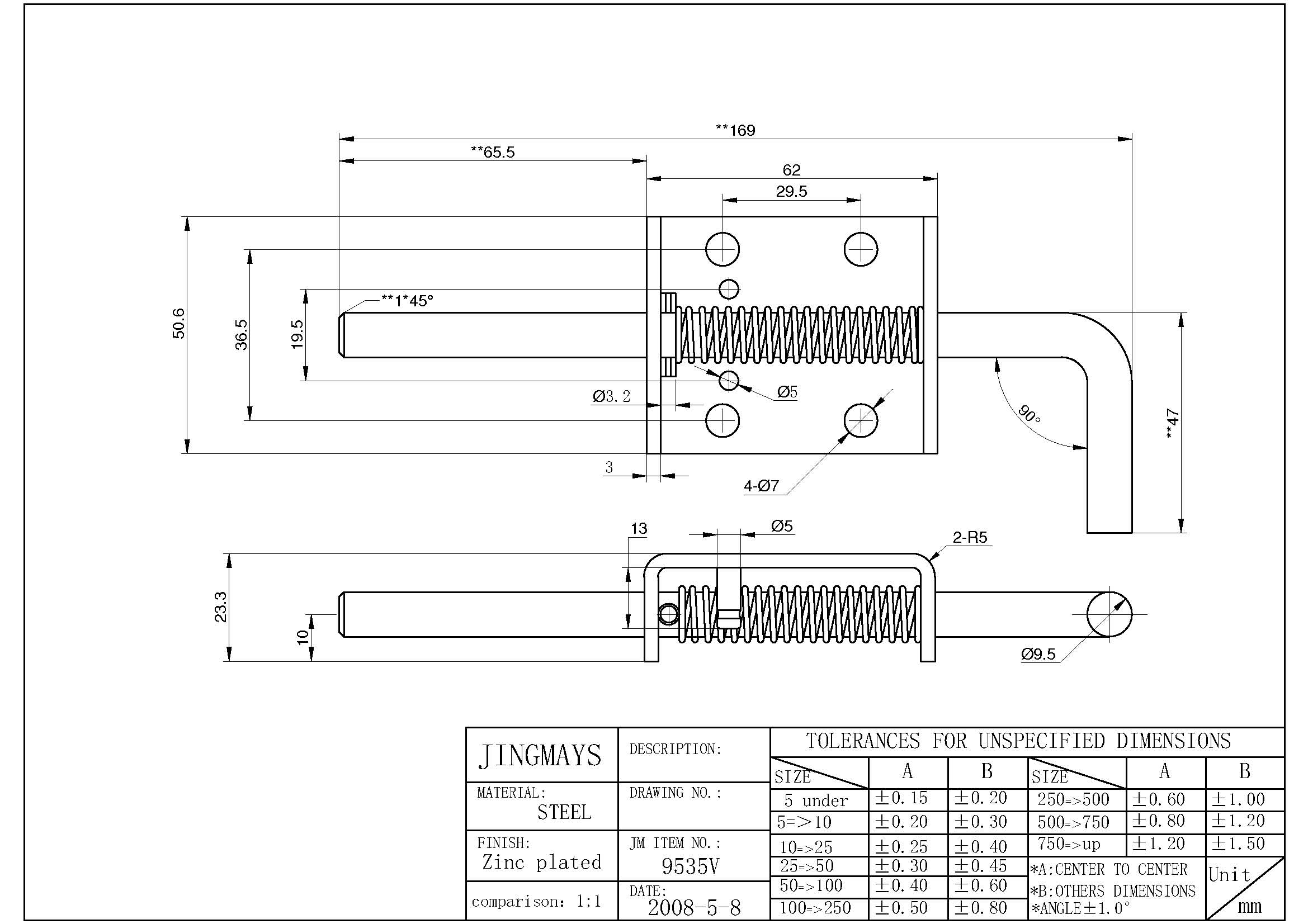 Spring Bolt Steel Zinc - 9535V