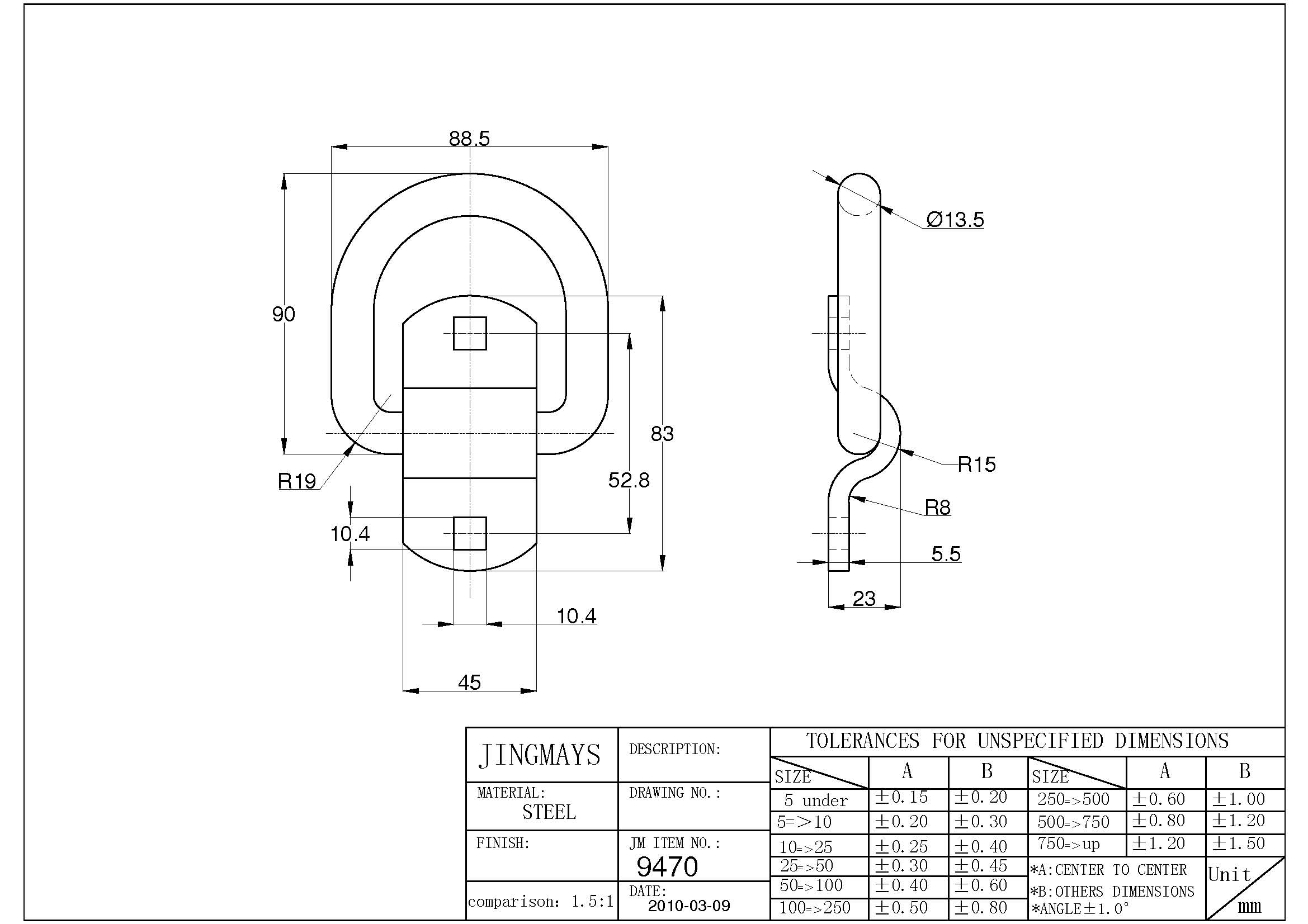 Steel Yellow Zinc Plated D Ring With forged Keeper - 9470