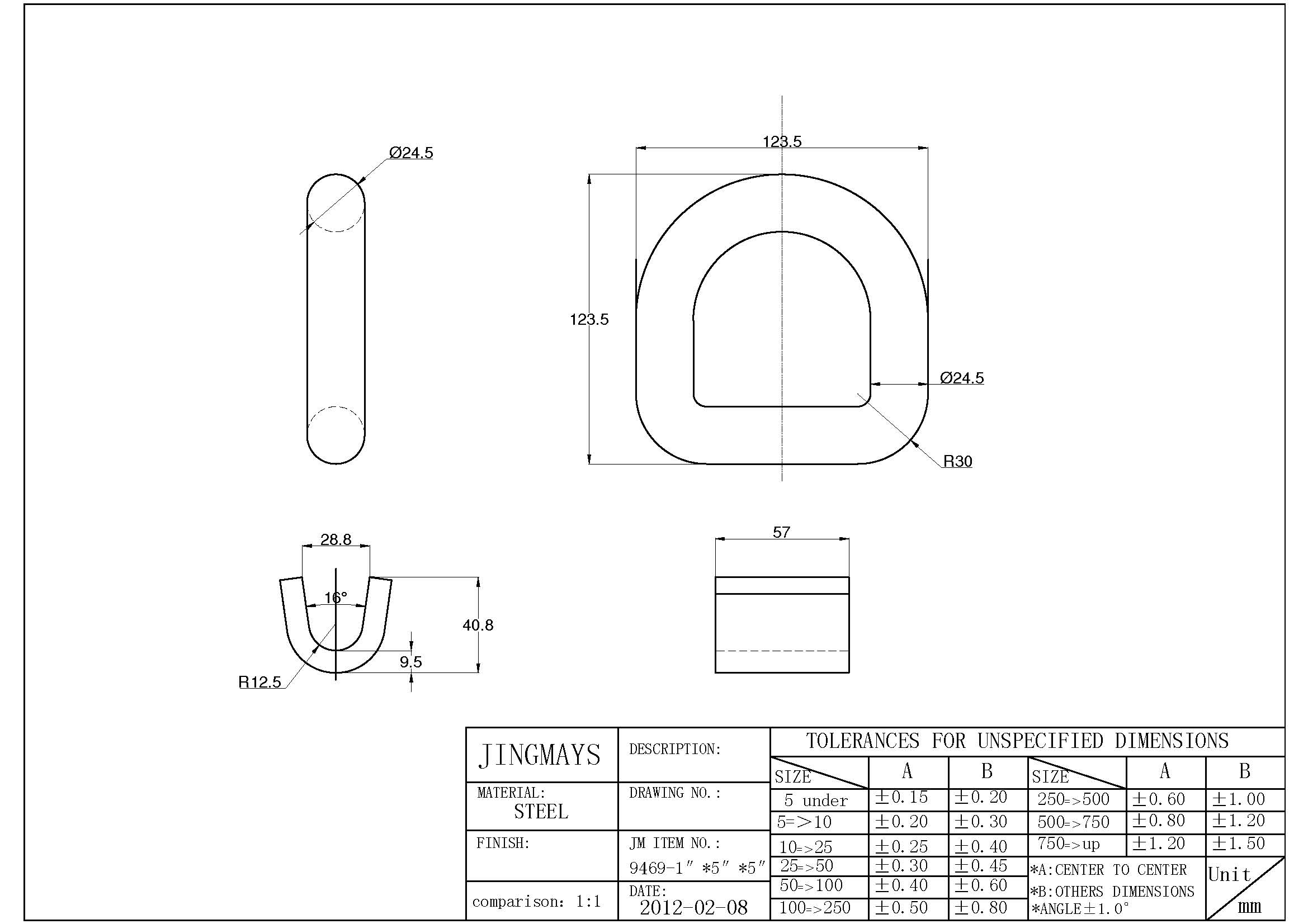  Forged Lashing D-Ring Steel Plain - 9469