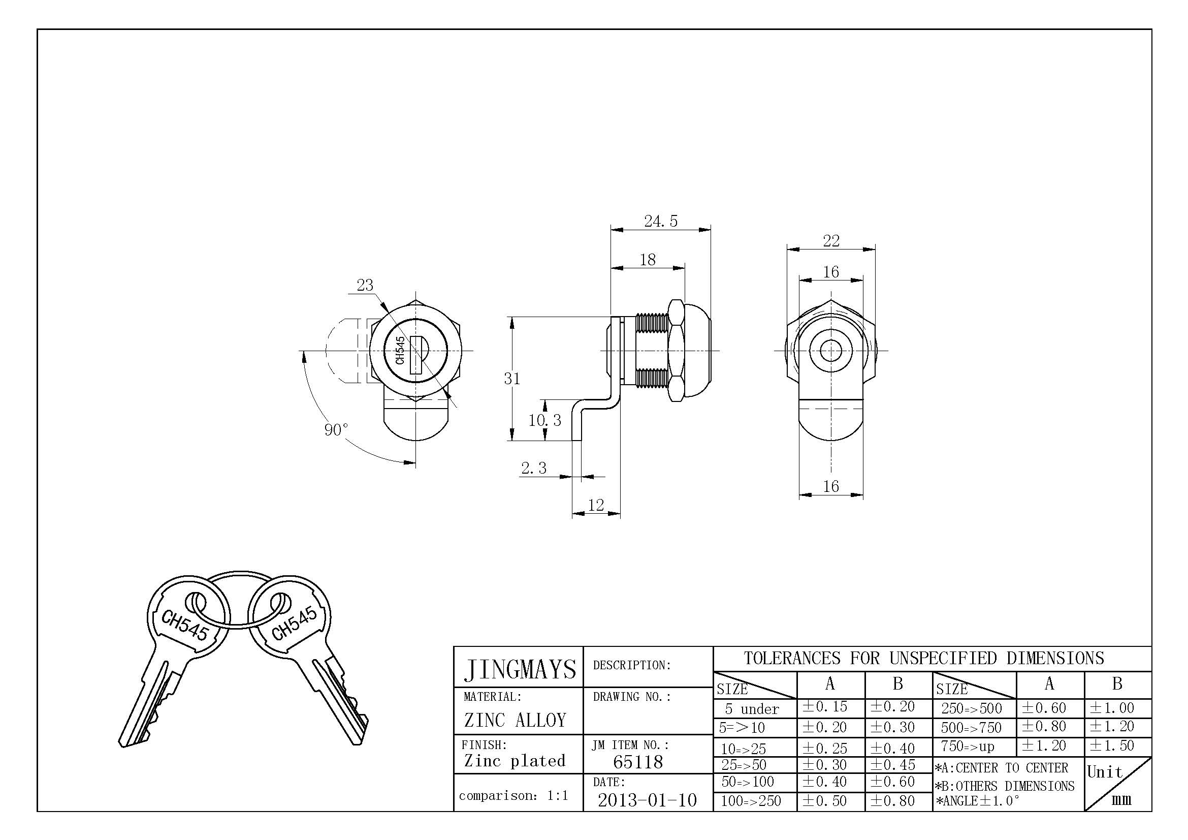 Cylinder and keys - 65118