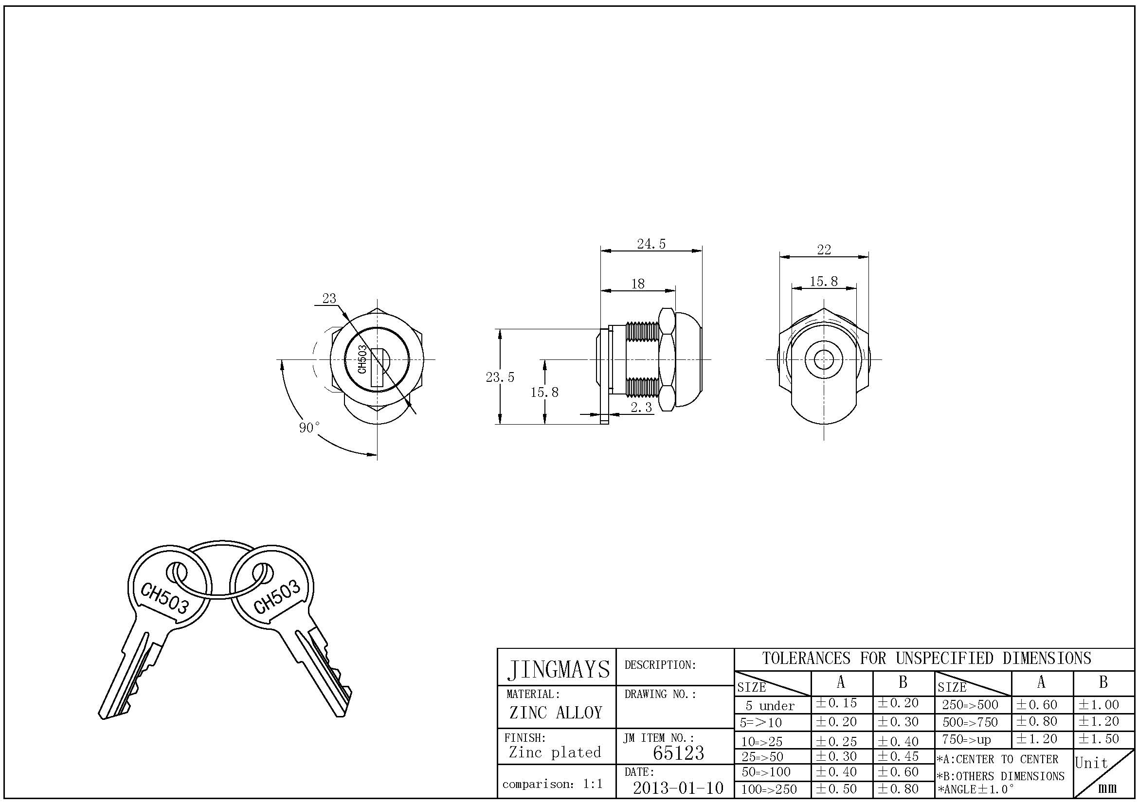 Cylinder and keys - 65123