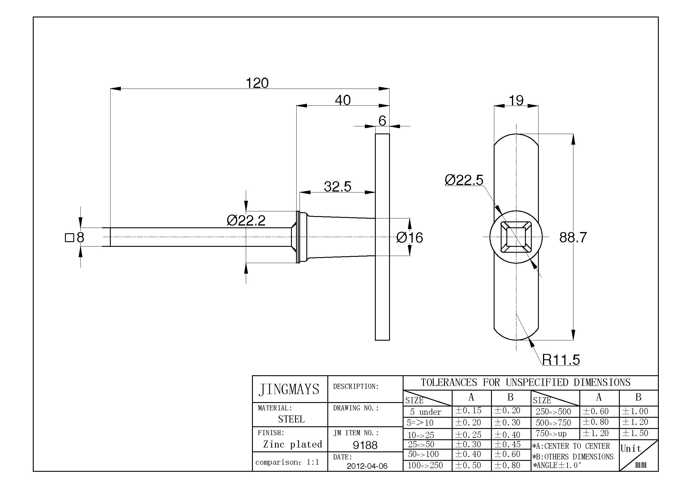 Steel Zinc Removable T-Handle - 9188