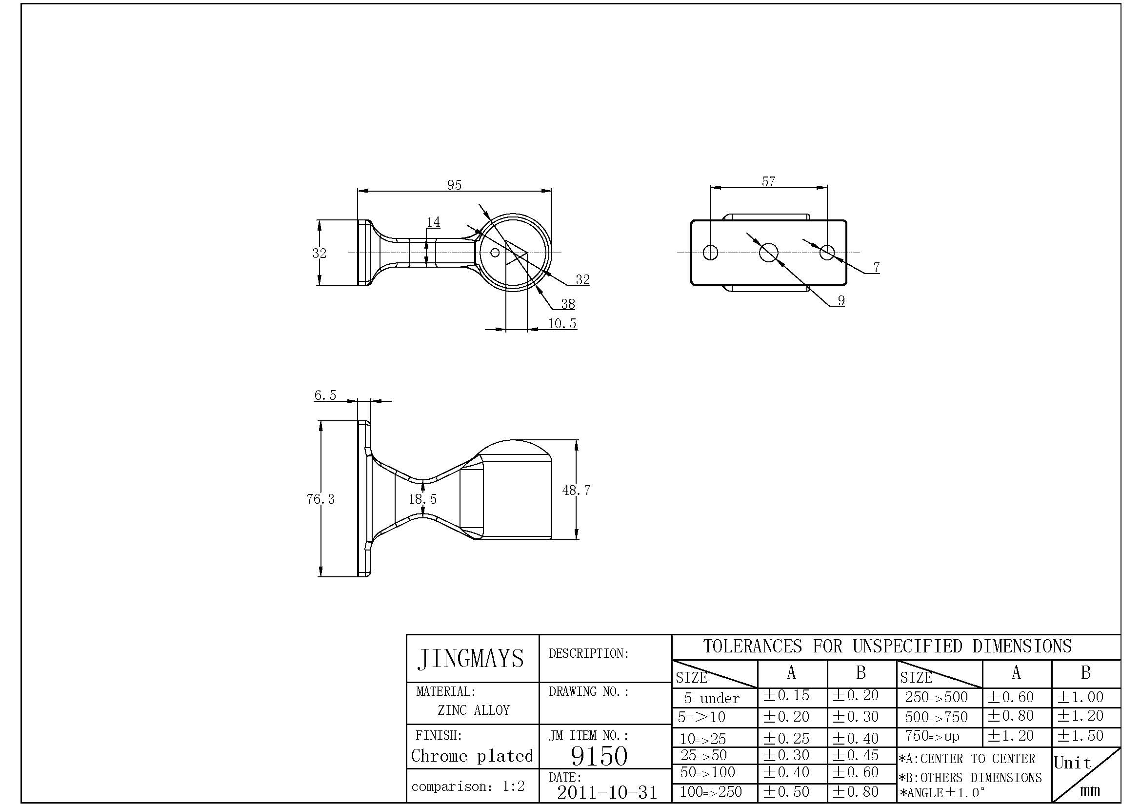 End Stanchion Zinc Alloy Chromed - 9150-T